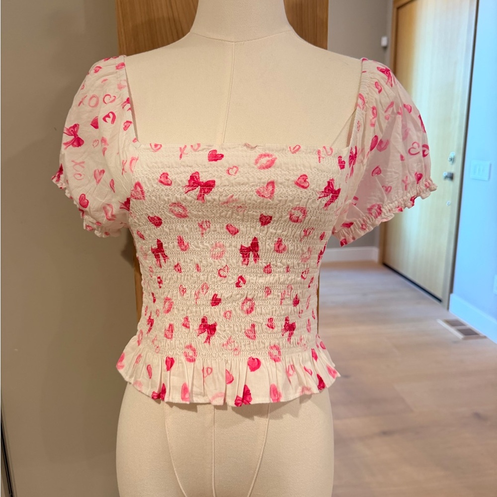 LoveShackFancy White and Pink Smocked Blouse